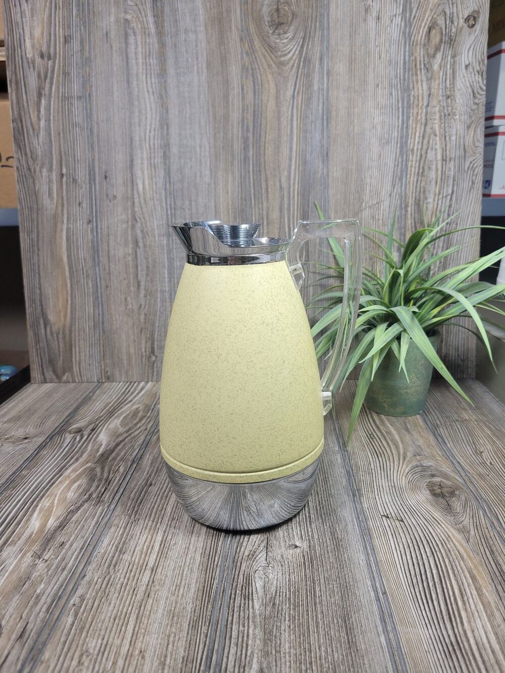 Vintage Thermos Coffee Carafe Model 585 J Mid Century Modern Yellow Chrome
